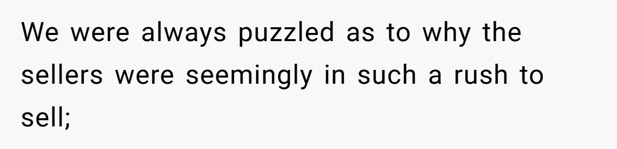 We were always puzzled as to why the sellers were seemingly in such a rush to sell;