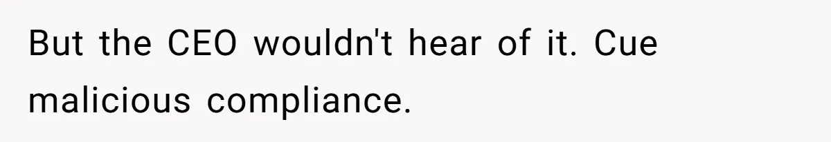 But the CEO wouldn't hear of it. Cue malicious compliance.