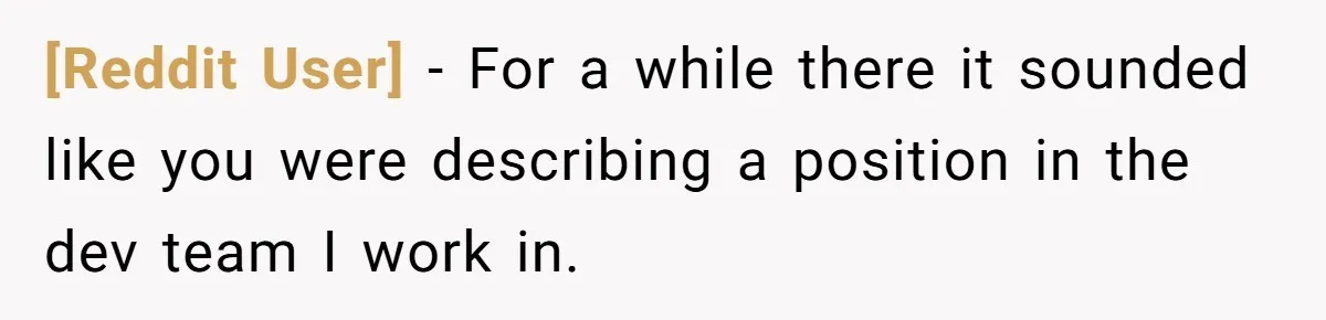 [Reddit User] − For a while there it sounded like you were describing a position in the dev team I work in.