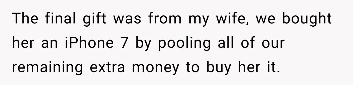 The final gift was from my wife, we bought her an iPhone 7 by pooling all of our remaining extra money to buy her it.