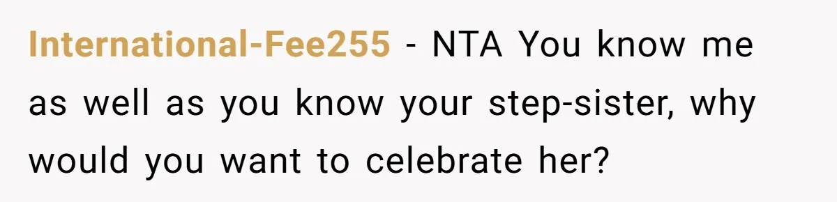 International-Fee255 - NTA You know me as well as you know your step-sister, why would you want to celebrate her?