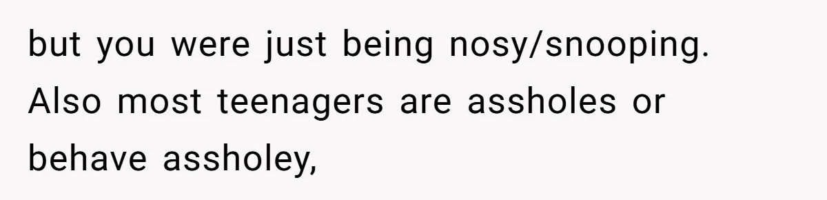 but you were just being nosy/snooping. Also most teenagers are assholes or behave assholey,