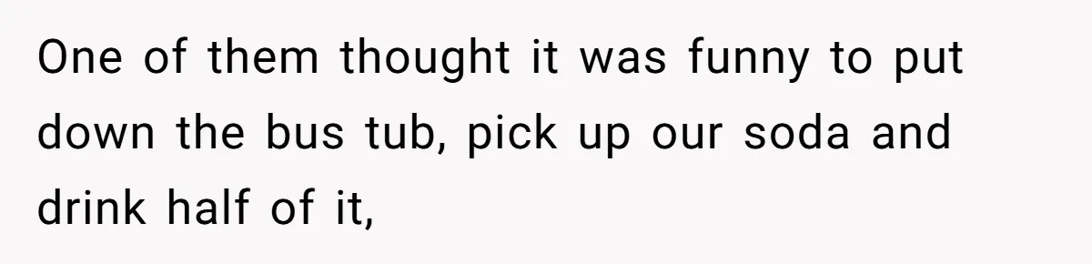 One of them thought it was funny to put down the bus tub, pick up our soda and drink half of it,