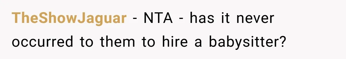 TheShowJaguar − NTA - has it never occurred to them to hire a babysitter?