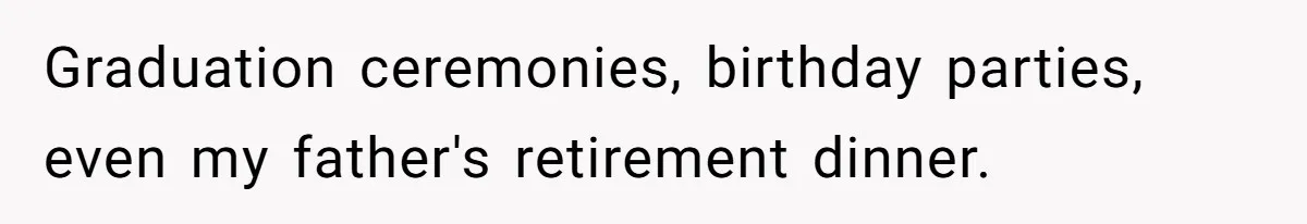 Graduation ceremonies, birthday parties, even my father's retirement dinner.