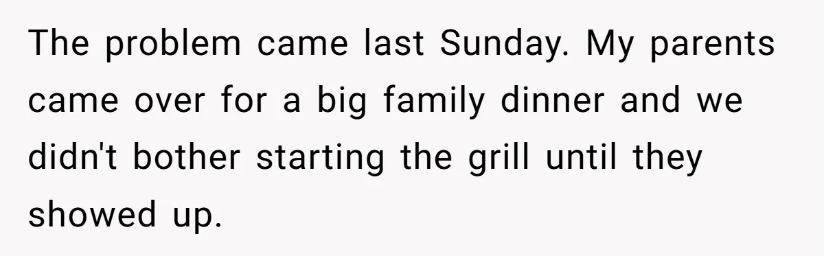 The problem came last Sunday. My parents came over for a big family dinner and we didn't bother starting the grill until they showed up.