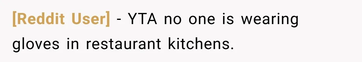 [Reddit User] − YTA no one is wearing gloves in restaurant kitchens.