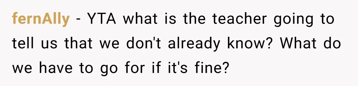 fernAlly − YTA what is the teacher going to tell us that we don't already know? What do we have to go for if it's fine?