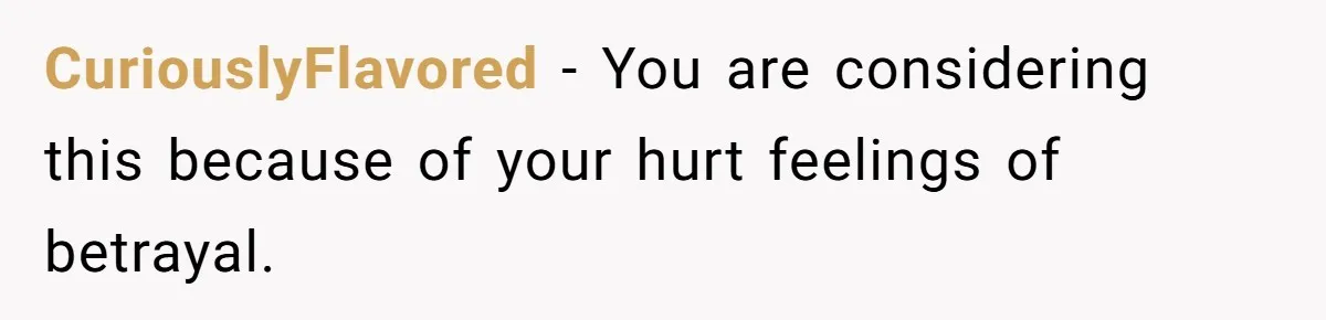 CuriouslyFlavored − You are considering this because of your hurt feelings of betrayal.