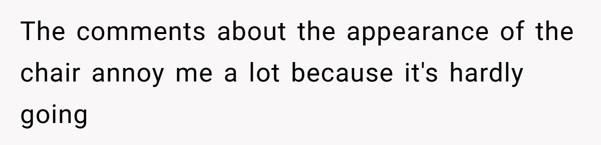 The comments about the appearance of the chair annoy me a lot because it's hardly going