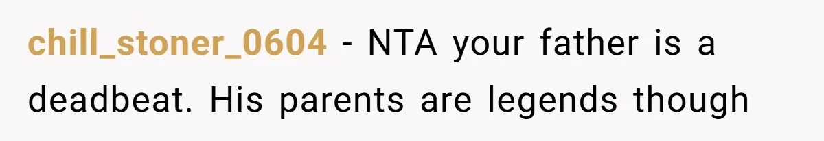 chill_stoner_0604 − NTA your father is a deadbeat. His parents are legends though