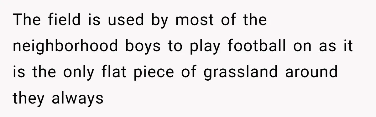 The field is used by most of the neighborhood boys to play football on as it is the only flat piece of grassland around they always