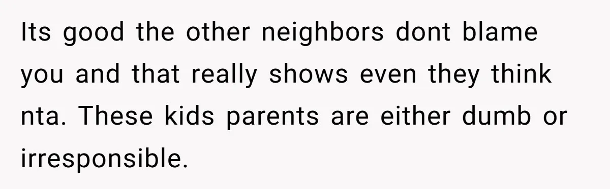 Its good the other neighbors dont blame you and that really shows even they think nta. These kids parents are either dumb or irresponsible.