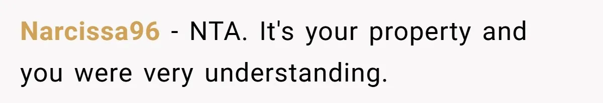 Narcissa96 − NTA. It's your property and you were very understanding.