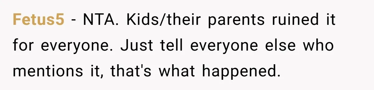 Fetus5 − NTA. Kids/their parents ruined it for everyone. Just tell everyone else who mentions it, that's what happened.