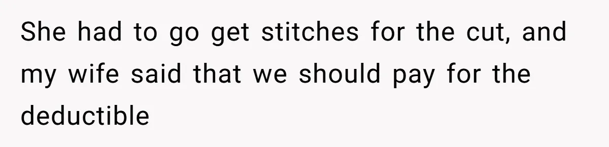 She had to go get stitches for the cut, and my wife said that we should pay for the deductible