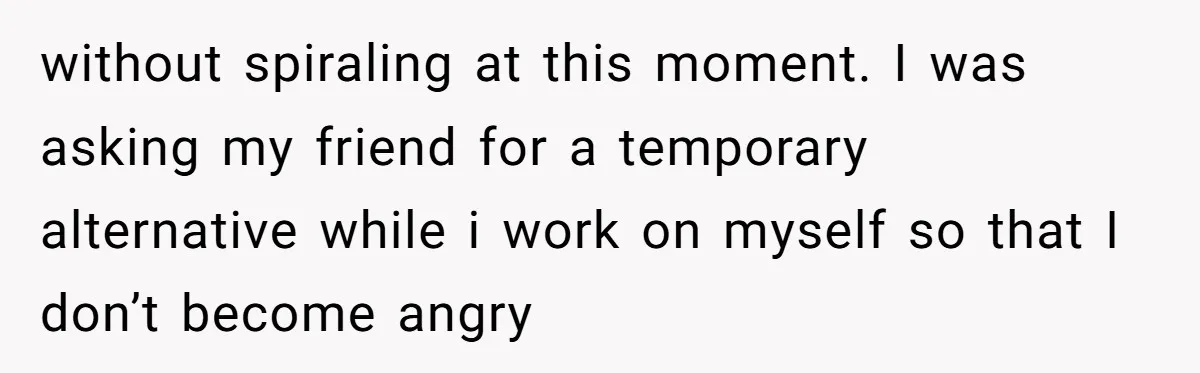 without spiraling at this moment. I was asking my friend for a temporary alternative while i work on myself so that I don’t become angry