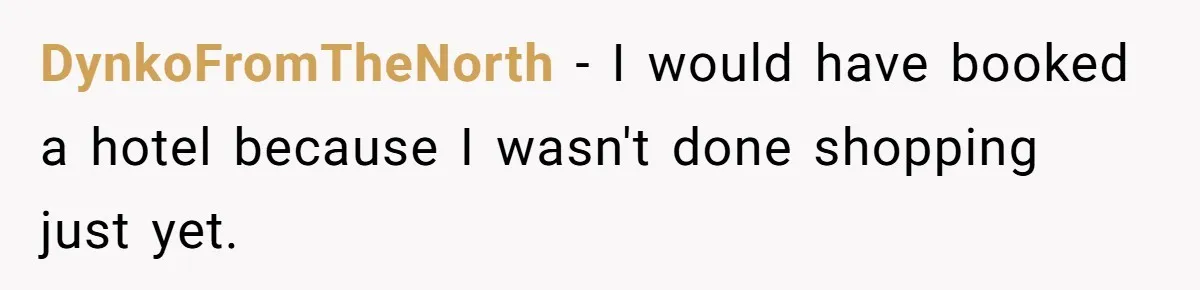 DynkoFromTheNorth − I would have booked a hotel because I wasn't done shopping just yet.