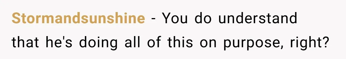 Stormandsunshine − You do understand that he's doing all of this on purpose, right?