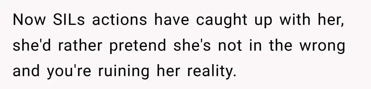Now SILs actions have caught up with her, she'd rather pretend she's not in the wrong and you're ruining her reality.