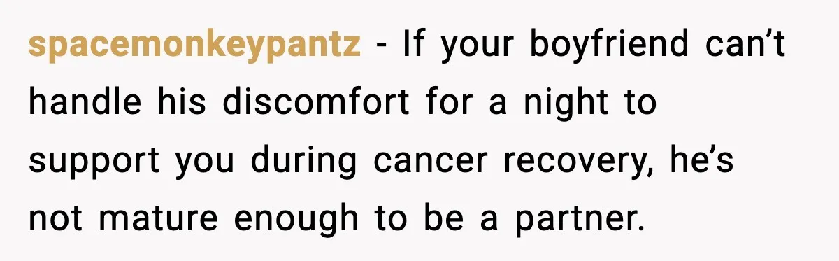 Husband Gets Mad Over My “Boob-Voyage” Party After My Mastectomy spacemonkeypantz - If your boyfriend can’t handle his discomfort for a night to support you during cancer recovery, he’s not mature enough to be a partner.