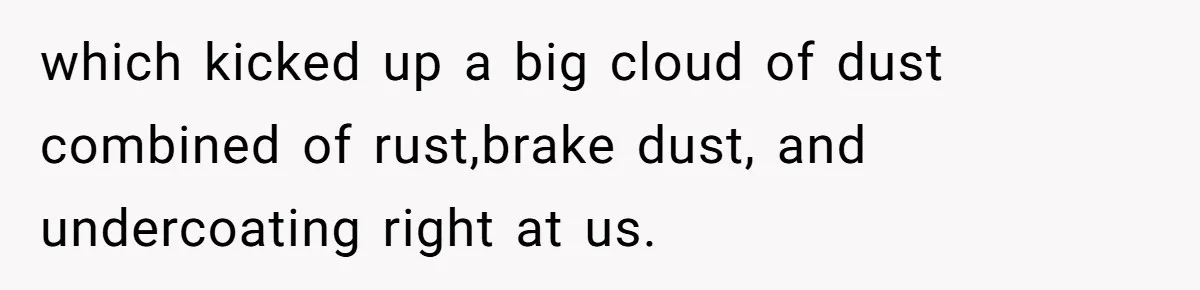 which kicked up a big cloud of dust combined of rust,brake dust, and undercoating right at us.