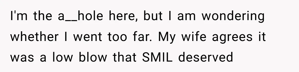 I'm the a__hole here, but I am wondering whether I went too far. My wife agrees it was a low blow that SMIL deserved