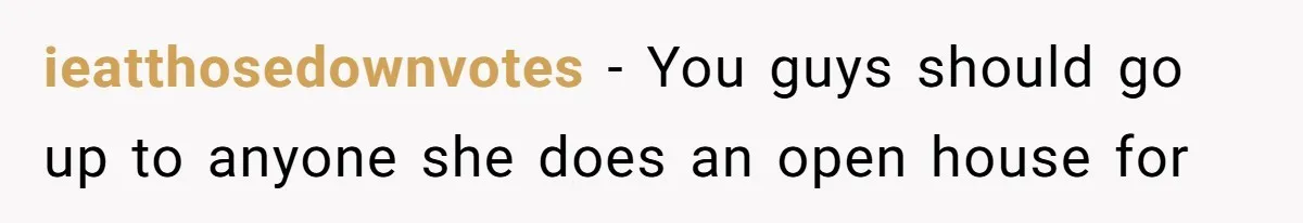 ieatthosedownvotes − You guys should go up to anyone she does an open house for