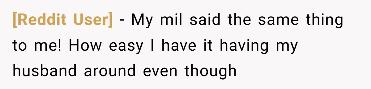[Reddit User] − My mil said the same thing to me! How easy I have it having my husband around even though