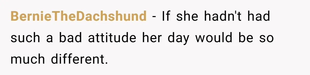 BernieTheDachshund − If she hadn't had such a bad attitude her day would be so much different.