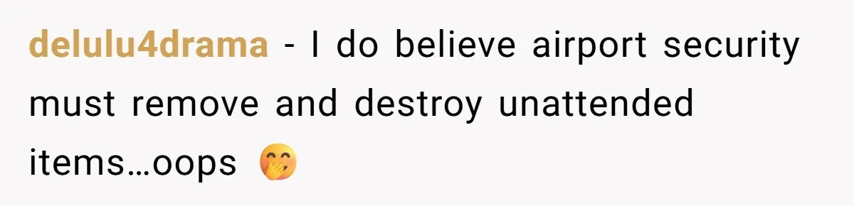 delulu4drama − I do believe airport security must remove and destroy unattended items…oops 🤭