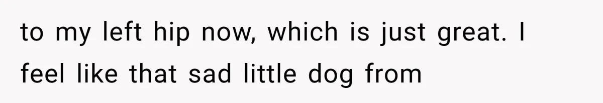 to my left hip now, which is just great. I feel like that sad little dog from