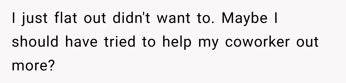 I just flat out didn't want to. Maybe I should have tried to help my coworker out more?