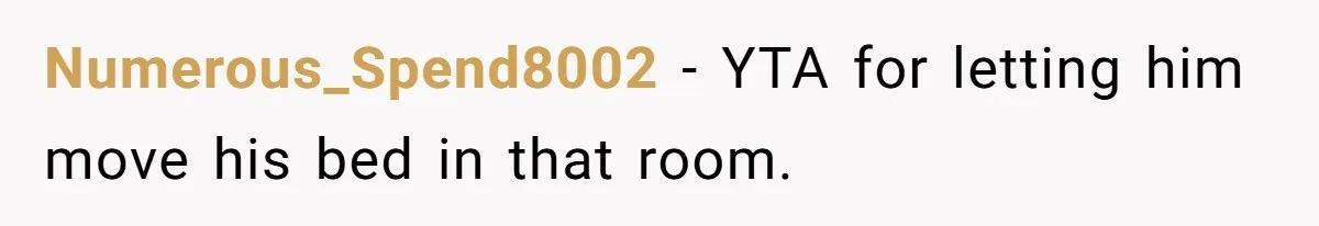 Numerous_Spend8002 − YTA for letting him move his bed in that room.