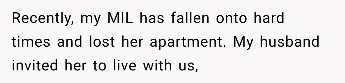Recently, my MIL has fallen onto hard times and lost her apartment. My husband invited her to live with us,