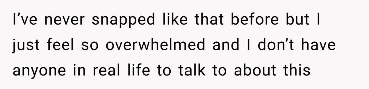 I’ve never snapped like that before but I just feel so overwhelmed and I don’t have anyone in real life to talk to about this