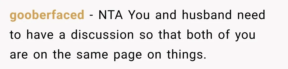gooberfaced − NTA You and husband need to have a discussion so that both of you are on the same page on things.