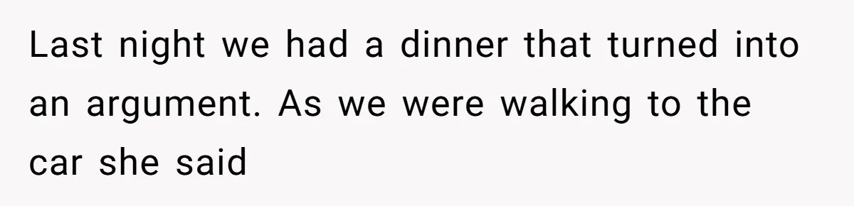 Last night we had a dinner that turned into an argument. As we were walking to the car she said