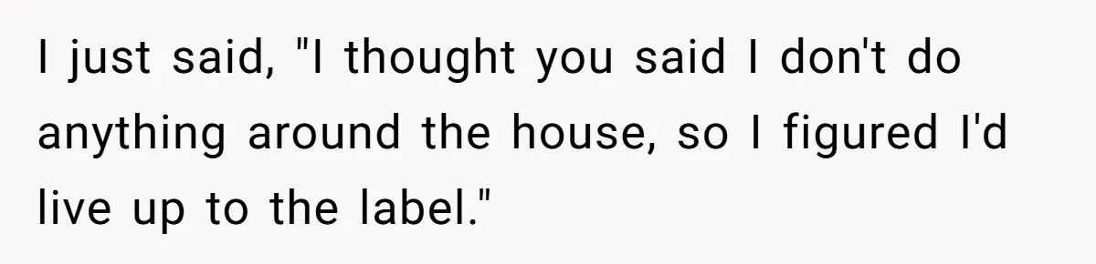 I just said, "I thought you said I don't do anything around the house, so I figured I'd live up to the label."