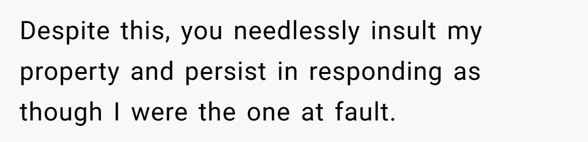 Despite this, you needlessly insult my property and persist in responding as though I were the one at fault.