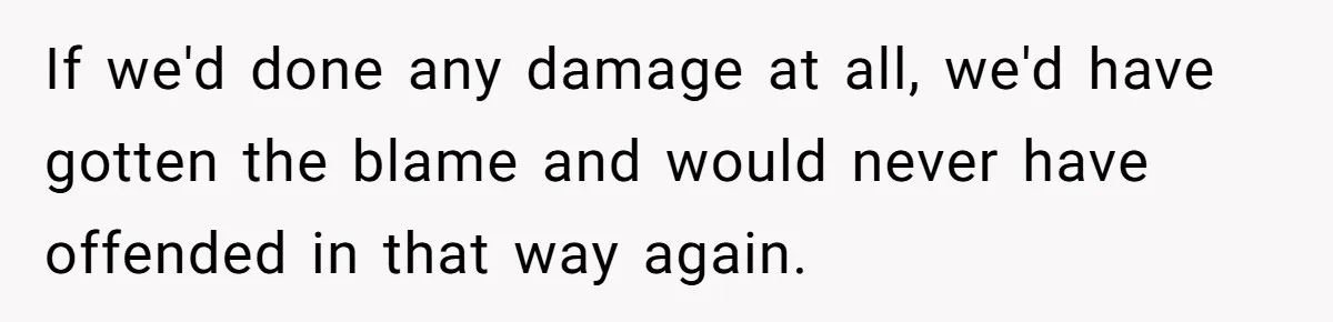 If we'd done any damage at all, we'd have gotten the blame and would never have offended in that way again.
