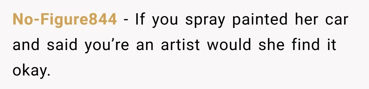 No-Figure844 − If you spray painted her car and said you’re an artist would she find it okay.