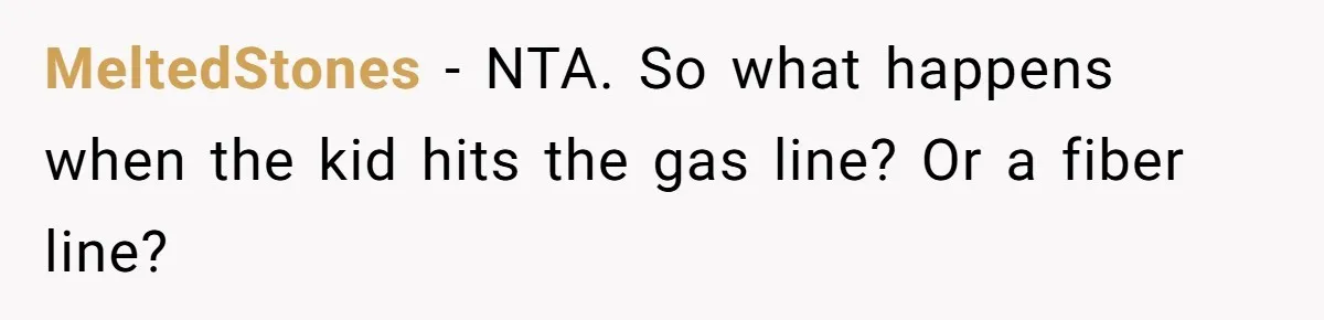 MeltedStones − NTA. So what happens when the kid hits the gas line? Or a fiber line?
