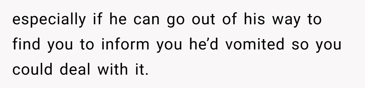 especially if he can go out of his way to find you to inform you he’d vomited so you could deal with it.