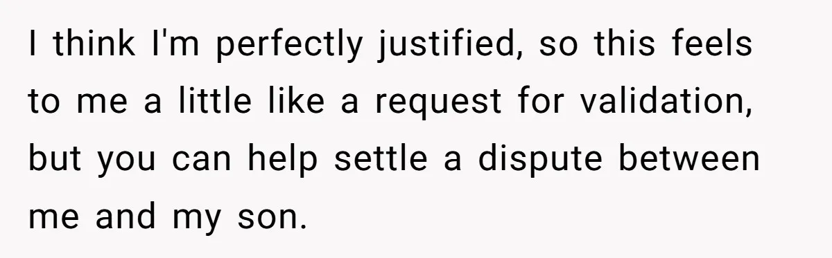 I think I'm perfectly justified, so this feels to me a little like a request for validation, but you can help settle a dispute between me and my son.