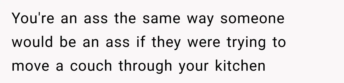You're an ass the same way someone would be an ass if they were trying to move a couch through your kitchen