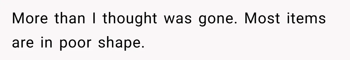 More than I thought was gone. Most items are in poor shape.