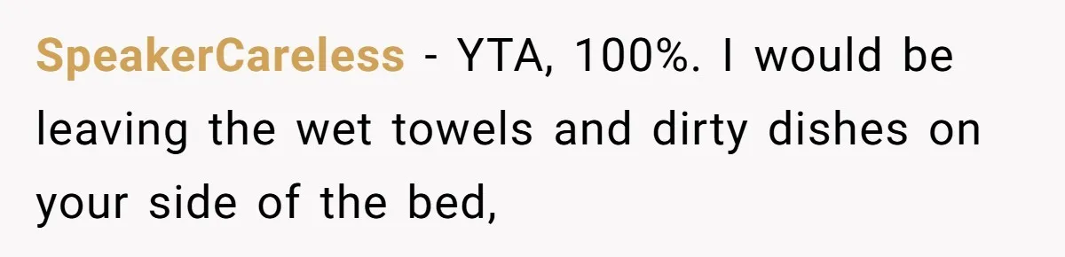 SpeakerCareless − YTA, 100%. I would be leaving the wet towels and dirty dishes on your side of the bed,