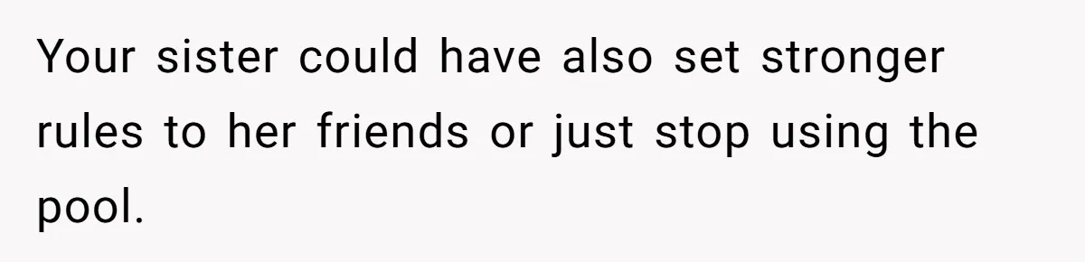 Your sister could have also set stronger rules to her friends or just stop using the pool.