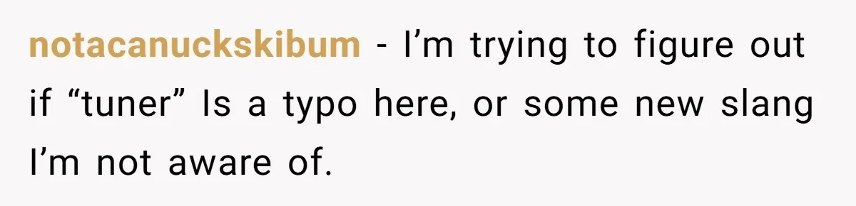 notacanuckskibum − I’m trying to figure out if “tuner” Is a typo here, or some new slang I’m not aware of.